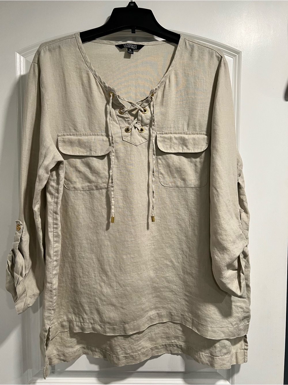 Ellen Tracy Beige Lace-Up Linen Tunic XL